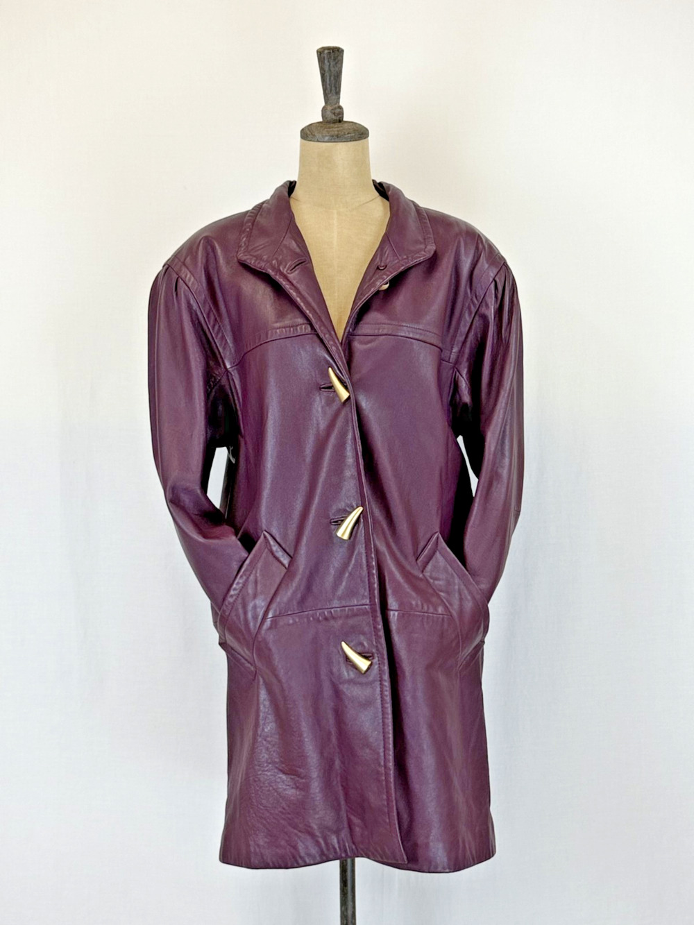 Vintage Y2K Jacqueline Ferrar Purple Leather Long Jacket MED Toggle Coat #0327